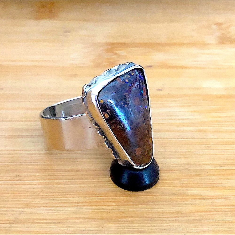 $178 Australian Opal Estate Ring  Sterling  Size 12 & 1/2   AS IS (See photo)